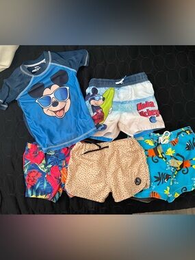 Mickey Rash Guard with Beach Shorts Set+ 3 swim trunks